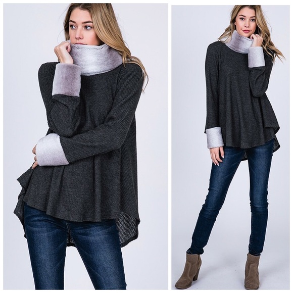 🛍LAST 1! 💕Waffle Knit Faux Fur Detail Tunic - Picture 5 of 7